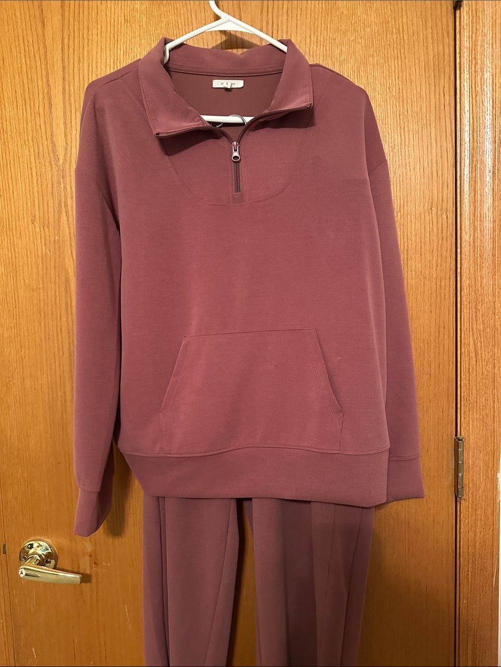Maurices Dusty Rose Crewneck Pullover with quarter zipper and Wide leg pants set